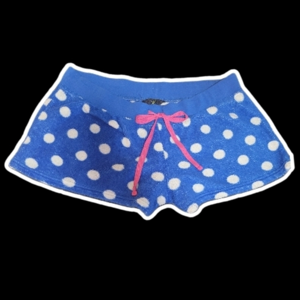 g:12 cozy y2k scene mcbling polka-dot fleece lounge shorts w pink ribbon bow